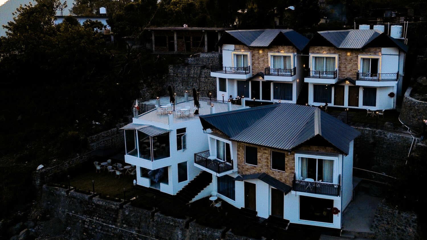 The hills beyond the railing